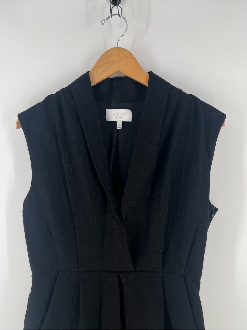 Adam Lippes 100% Wool Sheath Dress 10 Black Silk Lined Pockets Luxury Career - Picture 14 of 14